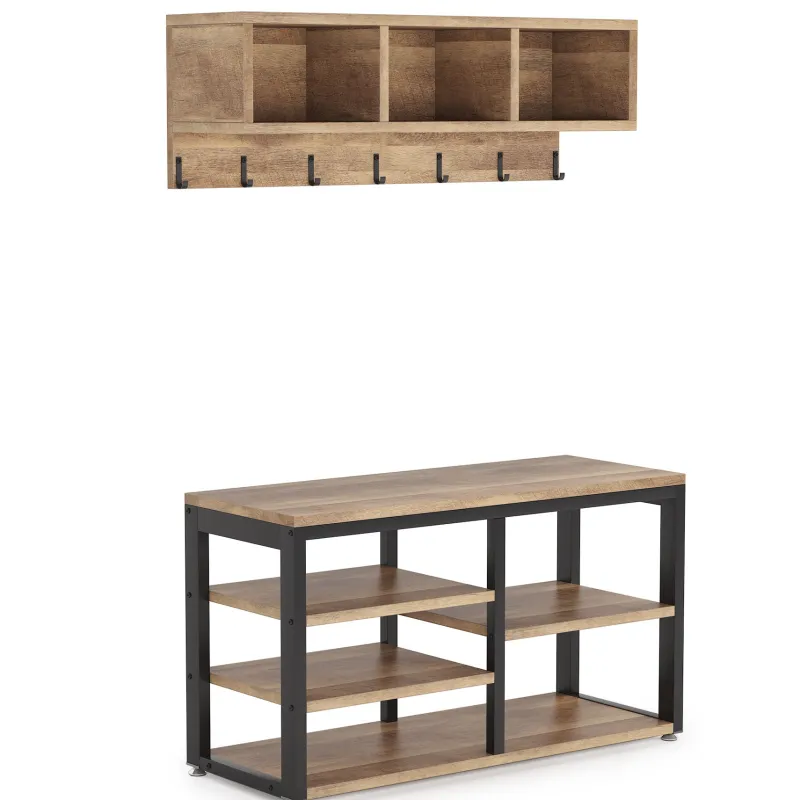 Tribesigns Shoe Racks & Cabinets|Shoe Racks & Cabinets*Hallway view of 's 5 IN 1 Coat Rack Shoe Bench Set, Hall Tree with Wall Mounted Shelf.