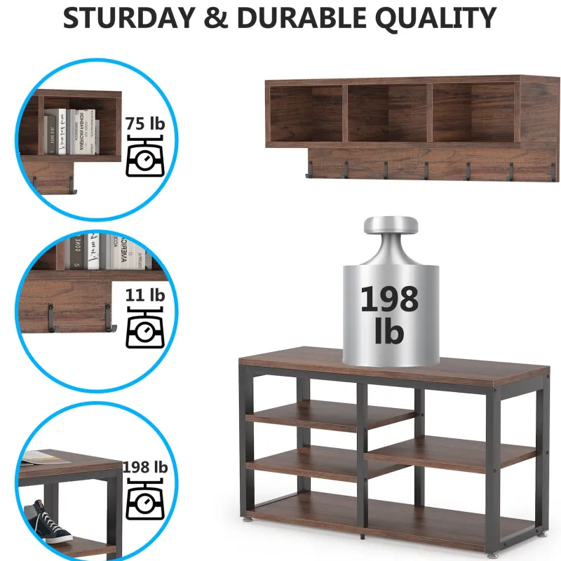 Tribesigns Shoe Racks & Cabinets|Shoe Racks & Cabinets*Hallway view of 's 5 IN 1 Coat Rack Shoe Bench Set, Hall Tree with Wall Mounted Shelf.