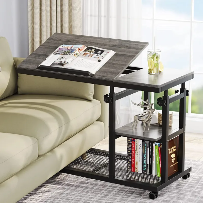 Tribesigns End & Side Tables*Height Adjustable C Table, Mobile Side Table with Tiltable Drawing Board