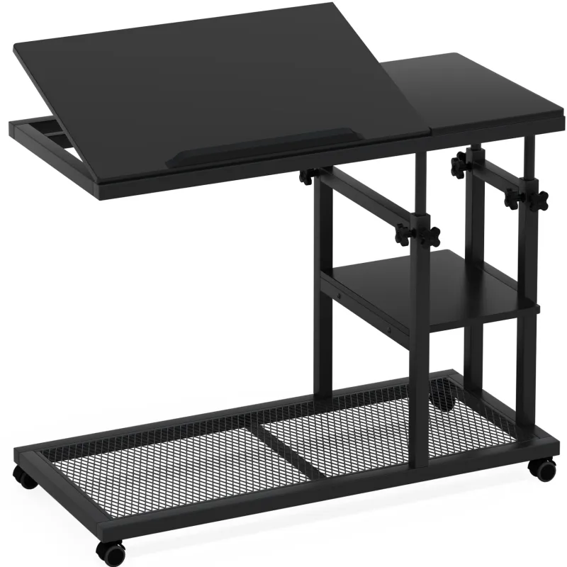 Tribesigns End & Side Tables*Height Adjustable C Table, Mobile Side Table with Tiltable Drawing Board