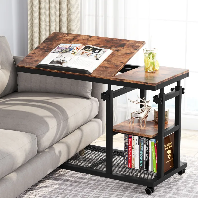 Tribesigns End & Side Tables*Height Adjustable C Table, Mobile Side Table with Tiltable Drawing Board