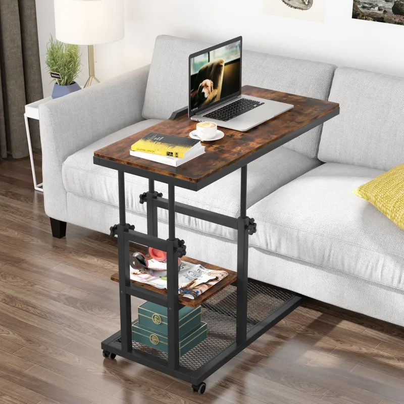 Tribesigns End & Side Tables*Height Adjustable C Table, Mobile Side Table with Tiltable Drawing Board