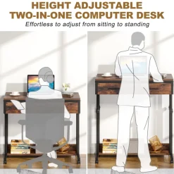 Tribesigns Desks*Height Adjustable Desk, Mobile Side Table Portable Desk with Drawers