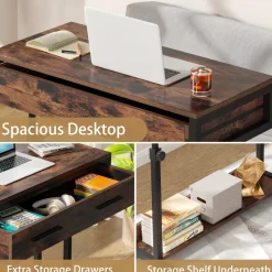 Tribesigns Desks*Height Adjustable Desk, Mobile Side Table Portable Desk with Drawers