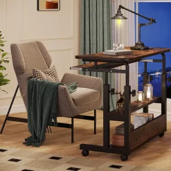 Tribesigns Desks*Height Adjustable Desk, Mobile Portable Desk with Wireless Charging Station