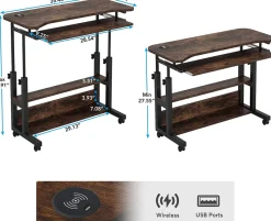Tribesigns Desks*Height Adjustable Desk, Mobile Portable Desk with Wireless Charging Station
