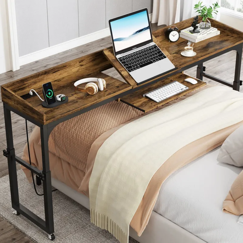 Tribesigns Overbed Tables*Height Adjustable Overbed Table with Wheels & Charging Station