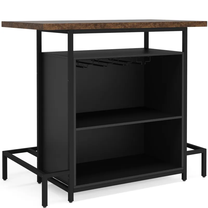 Tribesigns Bar Units*Home Bar Unit, Industrial 3-Tier Liquor Bar Table with Glasses Holder