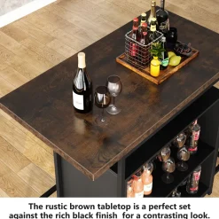 Tribesigns Bar Units*Home Bar Unit, Industrial 3-Tier Liquor Bar Table with Glasses Holder