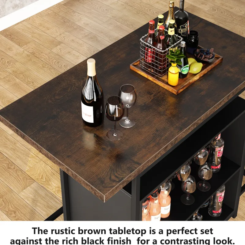 Tribesigns Bar Units*Home Bar Unit, Industrial 3-Tier Liquor Bar Table with Glasses Holder
