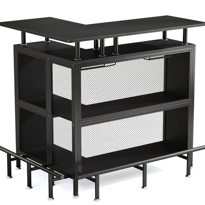 Tribesigns Bar Units*Home Bar Unit, L-Shaped Liquor Bar Table with Glasses Holders & Shelves