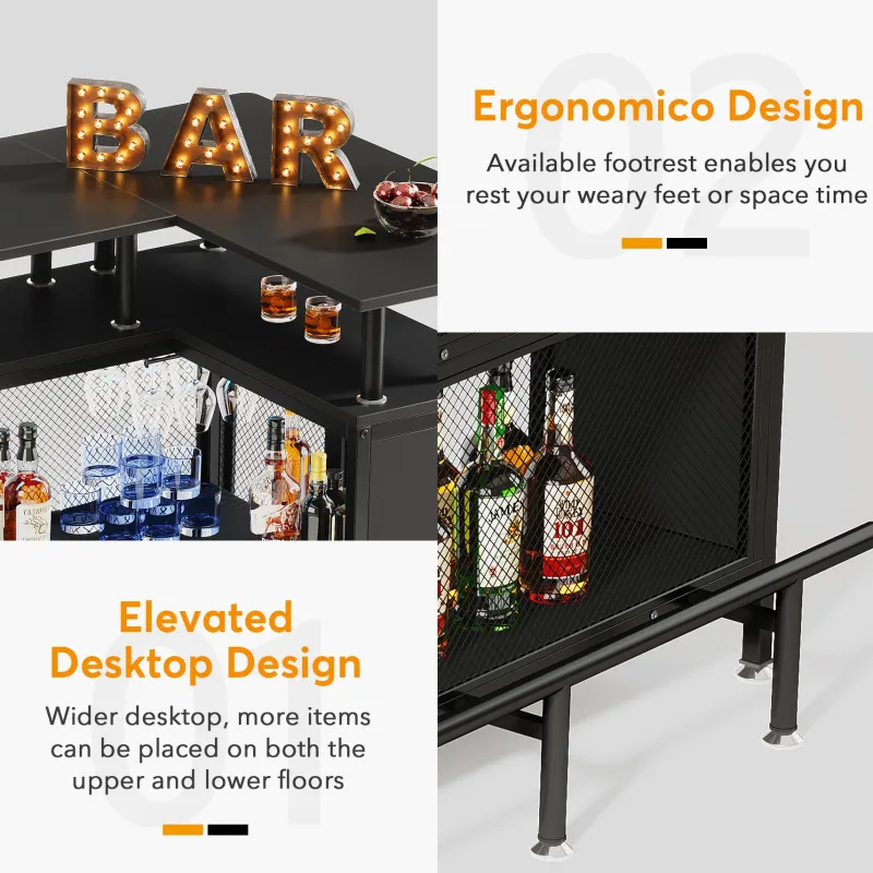 Tribesigns Bar Units*Home Bar Unit, L-Shaped Liquor Bar Table with Glasses Holders & Shelves