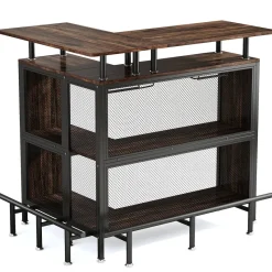 Tribesigns Bar Units*Home Bar Unit, L-Shaped Liquor Bar Table with Glasses Holders & Shelves