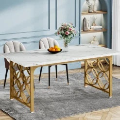 Tribesigns Dining Tables*63-inch Dining Table, Modern Faux Marble Kitchen Table for 6 People