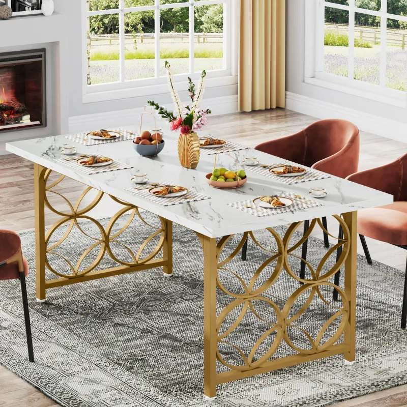 Tribesigns Dining Tables*63-inch Dining Table, Modern Faux Marble Kitchen Table for 6 People