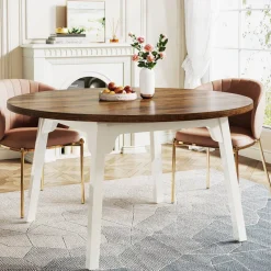 Tribesigns Dining Tables*47-inch Dining Table, Round Farmhouse Kitchen Table for 4-6