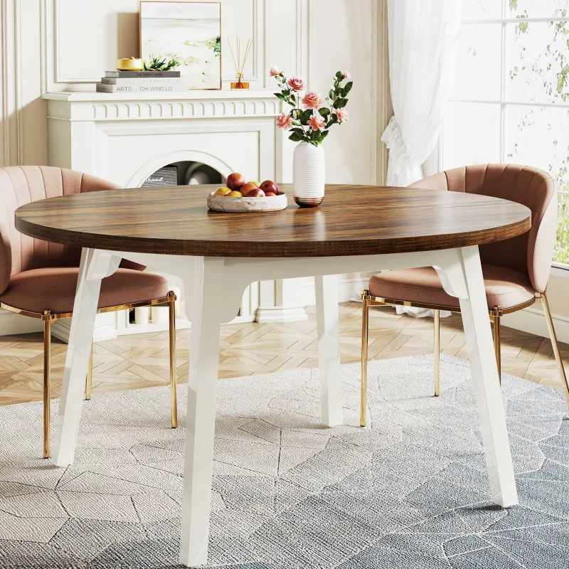 Tribesigns Dining Tables*47-inch Dining Table, Round Farmhouse Kitchen Table for 4-6