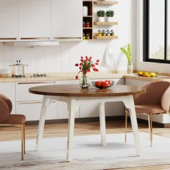Tribesigns Dining Tables*47-inch Dining Table, Round Farmhouse Kitchen Table for 4-6