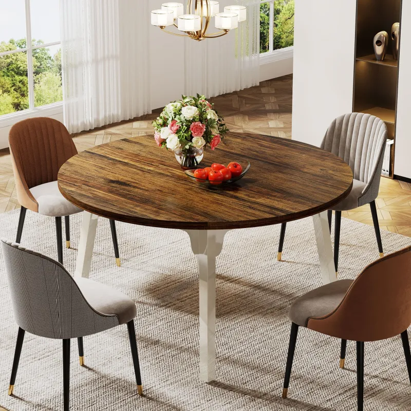 Tribesigns Dining Tables*47-inch Dining Table, Round Farmhouse Kitchen Table for 4-6