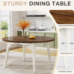 Tribesigns Dining Tables*47-inch Dining Table, Round Farmhouse Kitchen Table for 4-6