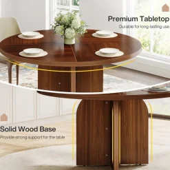 Tribesigns Dining Tables*47-Inch Dining Table, Wood Round Kitchen Table for 4-6