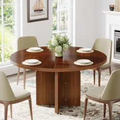 Tribesigns Dining Tables*47-Inch Dining Table, Wood Round Kitchen Table for 4-6