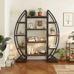 Tribesigns Bookcases & Bookshelves|Bookcases & Bookshelves*Industrial Bookshelf, Oval Triple Wide Etagere Bookcases Display Shelves