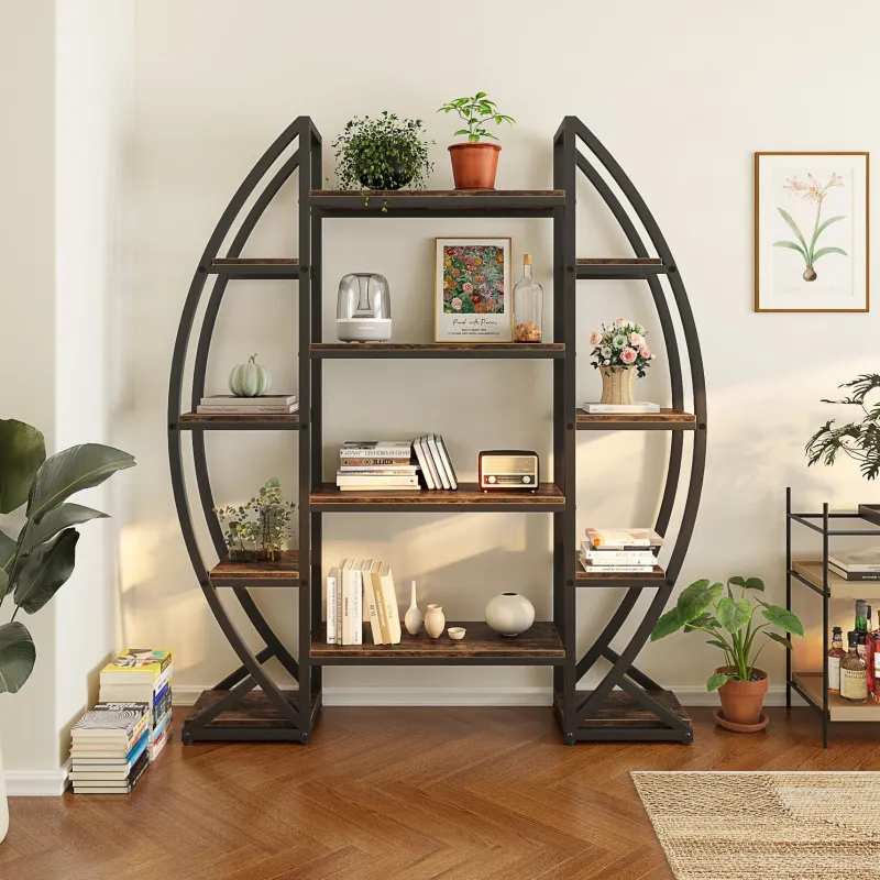 Tribesigns Bookcases & Bookshelves|Bookcases & Bookshelves*Industrial Bookshelf, Oval Triple Wide Etagere Bookcases Display Shelves