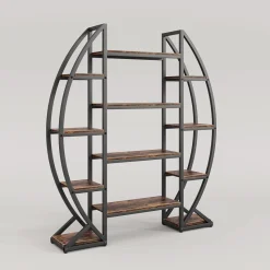 Tribesigns Bookcases & Bookshelves|Bookcases & Bookshelves*Industrial Bookshelf, Oval Triple Wide Etagere Bookcases Display Shelves