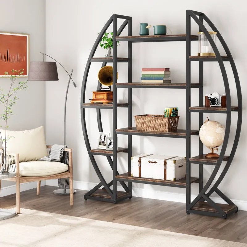 Tribesigns Bookcases & Bookshelves|Bookcases & Bookshelves*Industrial Bookshelf, Oval Triple Wide Etagere Bookcases Display Shelves