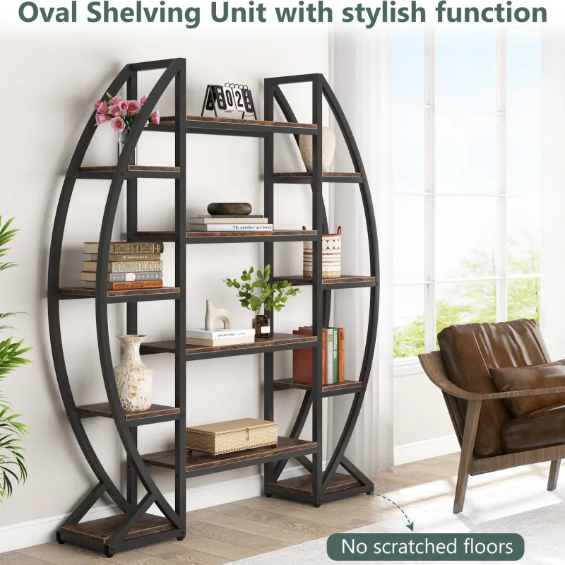 Tribesigns Bookcases & Bookshelves|Bookcases & Bookshelves*Industrial Bookshelf, Oval Triple Wide Etagere Bookcases Display Shelves