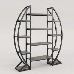 Tribesigns Bookcases & Bookshelves|Bookcases & Bookshelves*Industrial Bookshelf, Oval Triple Wide Etagere Bookcases Display Shelves