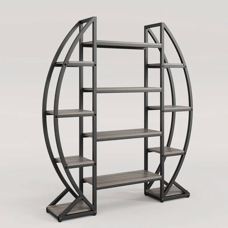Tribesigns Bookcases & Bookshelves|Bookcases & Bookshelves*Industrial Bookshelf, Oval Triple Wide Etagere Bookcases Display Shelves