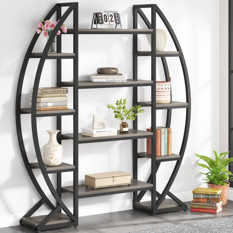 Tribesigns Bookcases & Bookshelves|Bookcases & Bookshelves*Industrial Bookshelf, Oval Triple Wide Etagere Bookcases Display Shelves