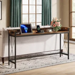 Tribesigns Console Tables|Console Tables*Industrial Console Table, 70.9" Sofa Table with Outlets and USB Ports