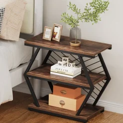 Tribesigns End & Side Tables*Industrial End Table Side Table with 3 Storage Shelves & Metal Frame