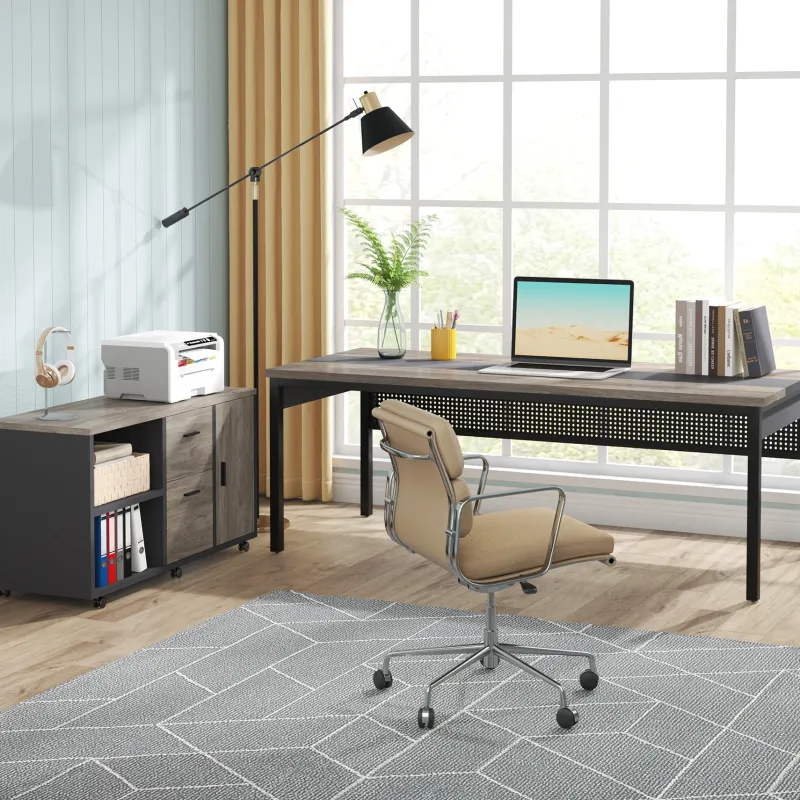 Tribesigns Desks*Industrial L - Shaped Desk, 71" Executive Desk with 47" Mobile File Cabinet
