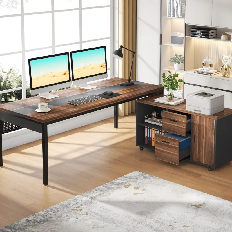 Tribesigns Desks*Industrial L - Shaped Desk, 71" Executive Desk with 47" Mobile File Cabinet