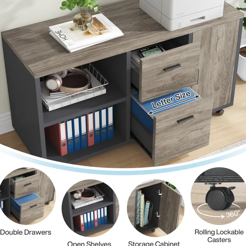 Tribesigns Desks*Industrial L - Shaped Desk, 71" Executive Desk with 47" Mobile File Cabinet