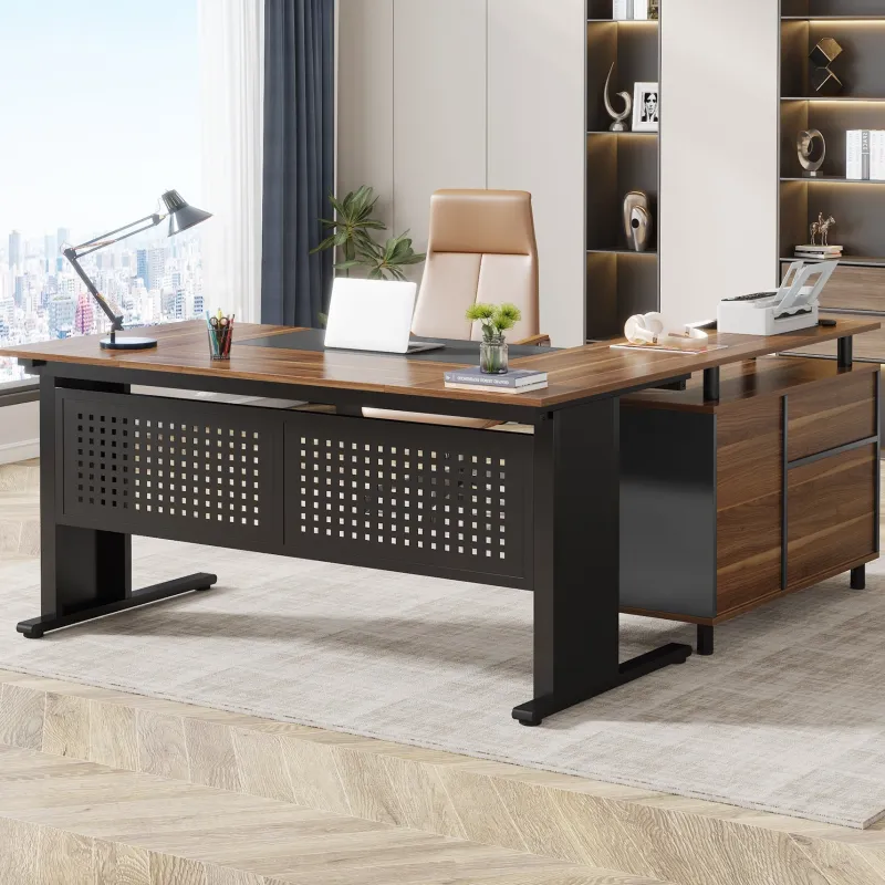 Tribesigns Desks*Industrial L - Shaped Desk, 63" Computer Executive Desk with File Cabinet