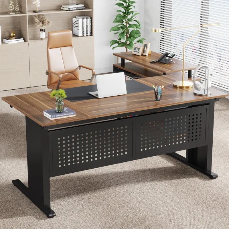 Tribesigns Desks*Industrial L - Shaped Desk, 63" Computer Executive Desk with File Cabinet