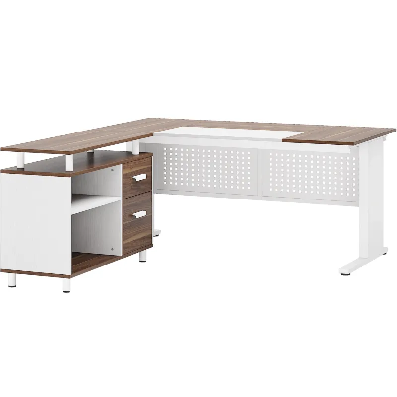 Tribesigns Desks*Industrial L - Shaped Desk, 63" Computer Executive Desk with File Cabinet