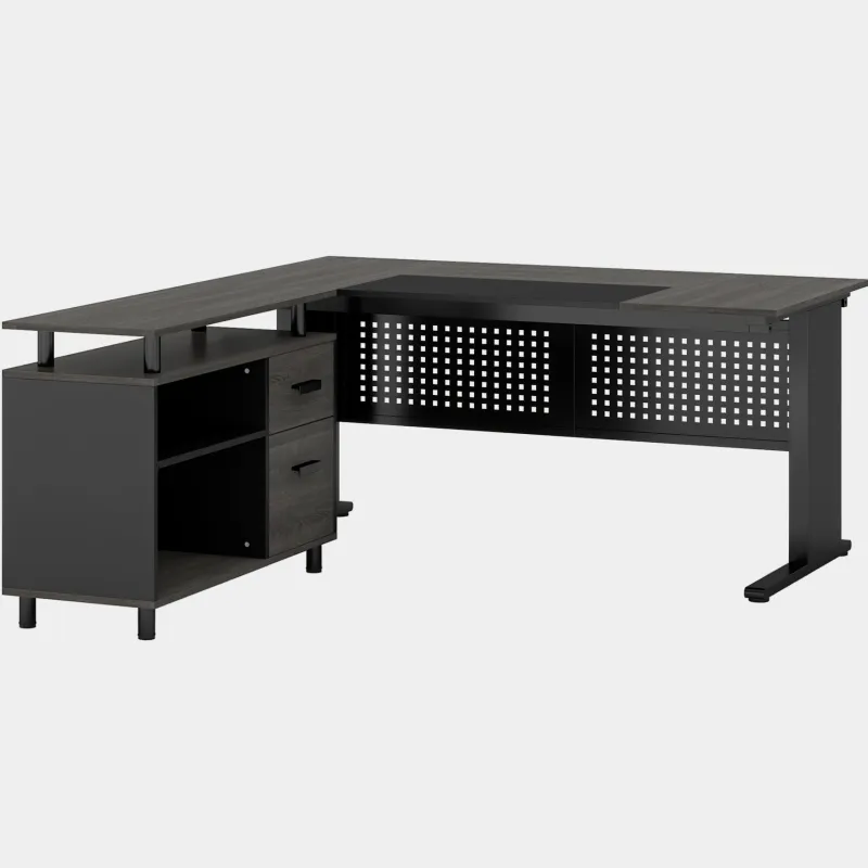 Tribesigns Desks*Industrial L - Shaped Desk, 63" Computer Executive Desk with File Cabinet