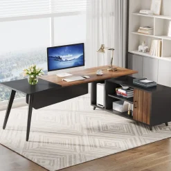 Tribesigns Desks*Industrial L-Shaped Desk, 78.74 Inch Executive Office Desk with File Cabinet