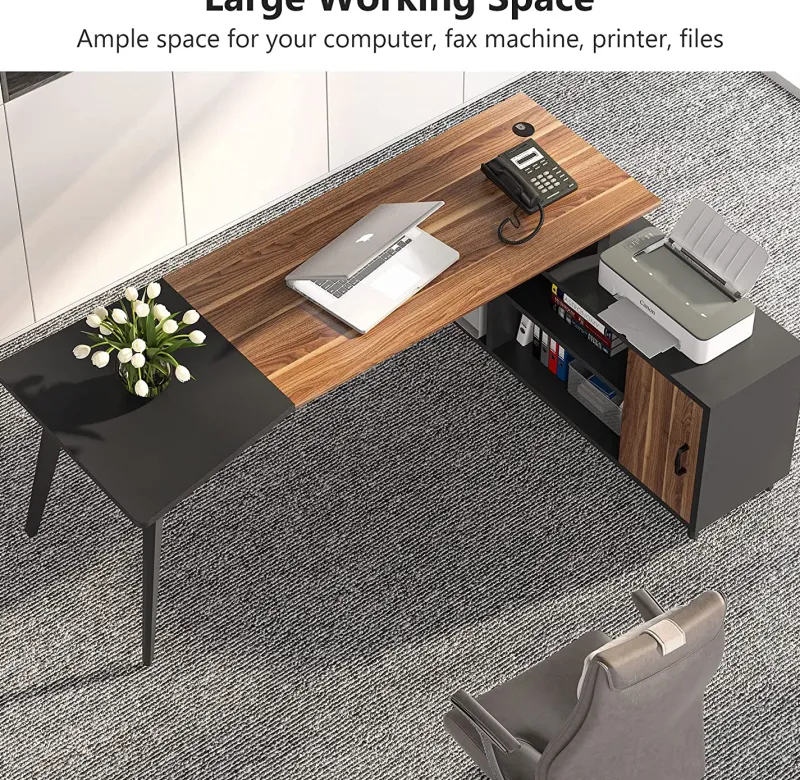 Tribesigns Desks*Industrial L-Shaped Desk, 78.74 Inch Executive Office Desk with File Cabinet