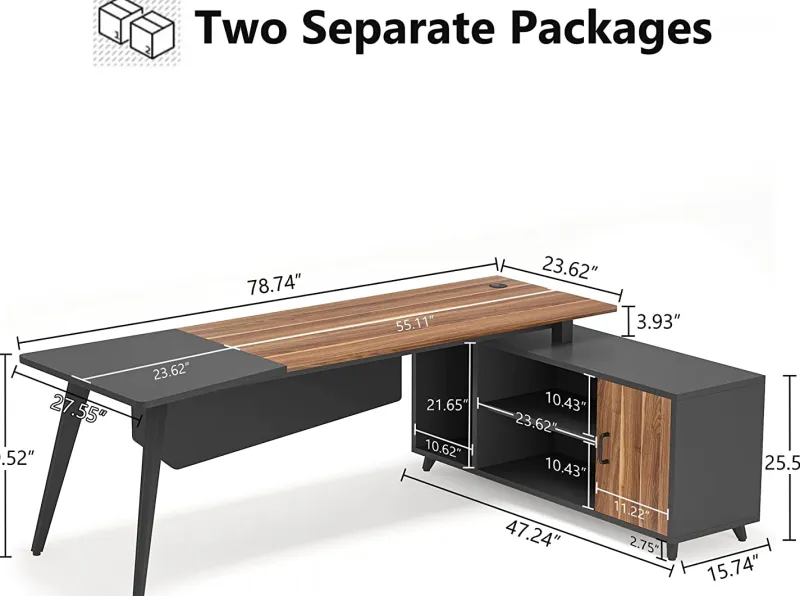 Tribesigns Desks*Industrial L-Shaped Desk, 78.74 Inch Executive Office Desk with File Cabinet