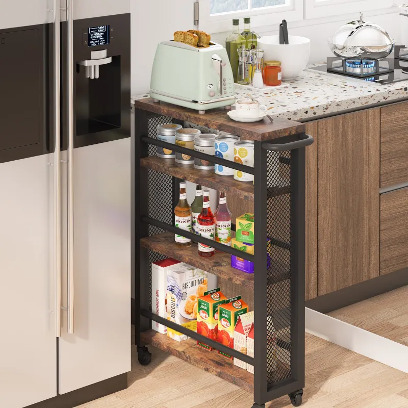 Tribesigns Kitchen Carts|Kitchen Carts*Kitchen Cart, 4 Tier Slim Storage Rolling Cart Spice Rack
