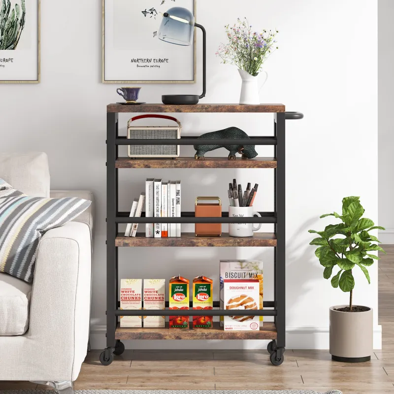 Tribesigns Kitchen Carts|Kitchen Carts*Kitchen Cart, 4 Tier Slim Storage Rolling Cart Spice Rack