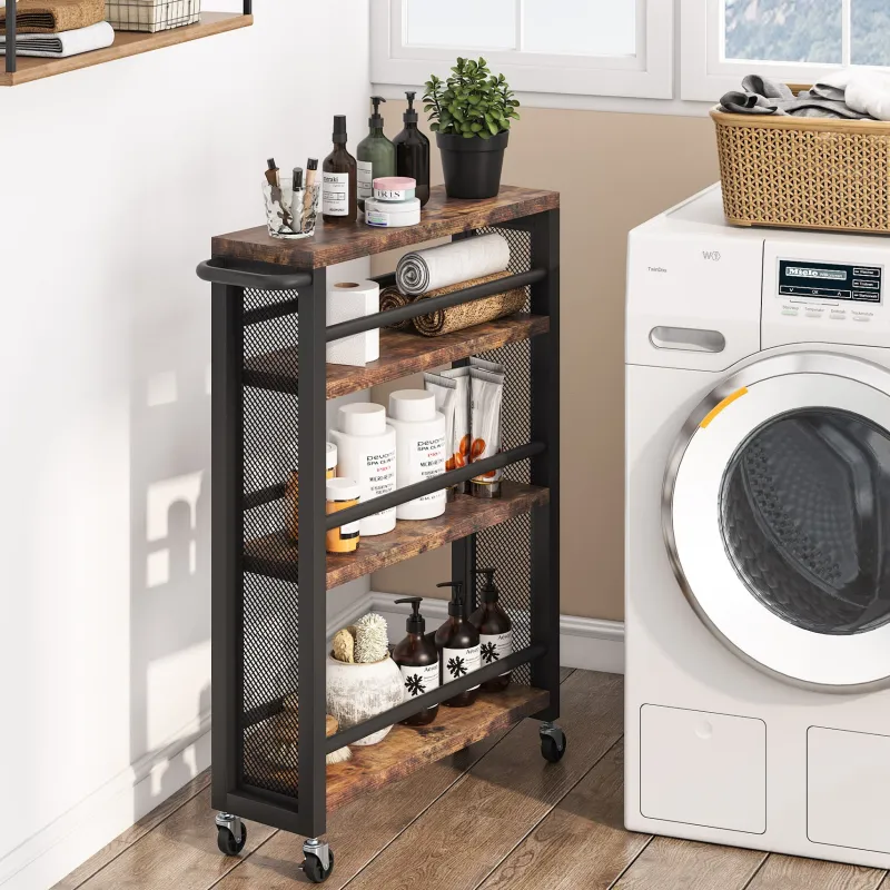 Tribesigns Kitchen Carts|Kitchen Carts*Kitchen Cart, 4 Tier Slim Storage Rolling Cart Spice Rack