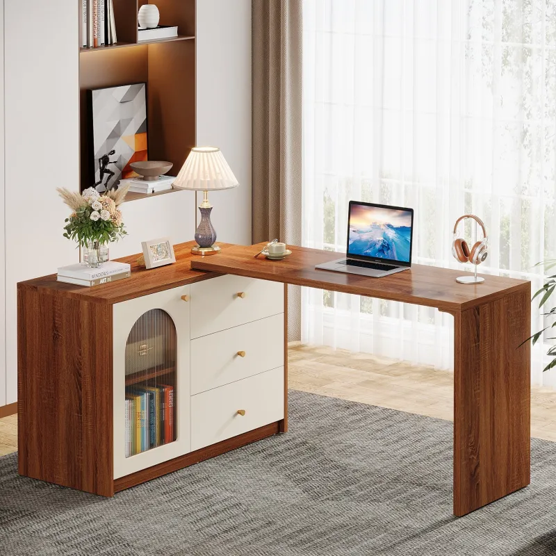 Tribesigns Desks*L - Shaped Computer Desk, Corner Office Desk with Reversible Storage Cabinet